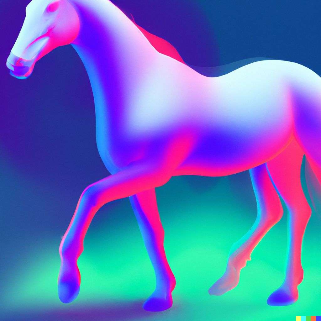 a horse, 3D digital painting, soft gradients, bright colors